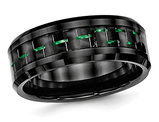 Ceramic Black with Green Carbon Fiber Beveled Edge Wedding Band Ring